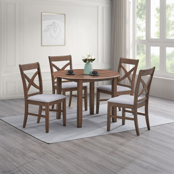 DN03340-5PC  5PC SETS Ferris Round Dining Table + 4 Side Chairs