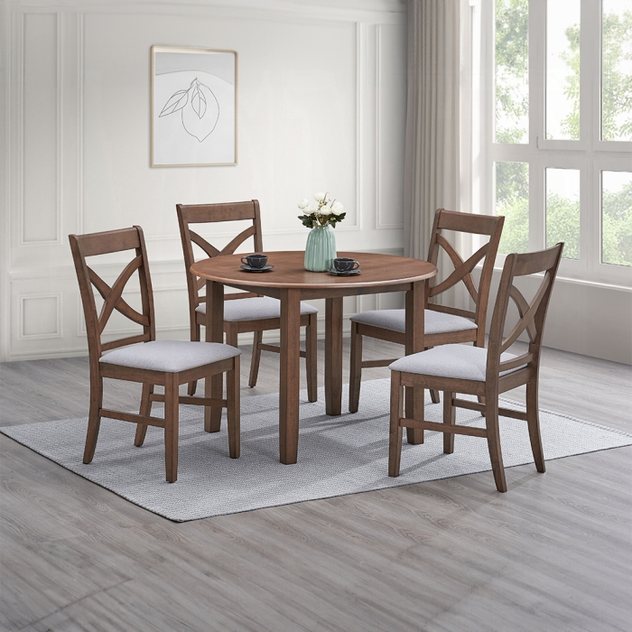DN03340-5PC  5PC SETS Ferris Round Dining Table + 4 Side Chairs