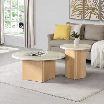 LV03005-2PC 2PC SETS Qwin Coffee Table W/Marble Top + End Table W/Marble Top