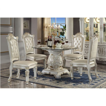 DN01524-5PC 5PC SETS Vendome Round Dining Table W/Pedestal Base + 4 Side Chairs