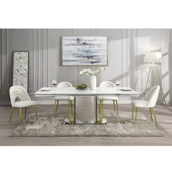 DN01952-5PC 5PC SETS Fadri Dining Table W/Engineering Stone Top & Pedestal Base