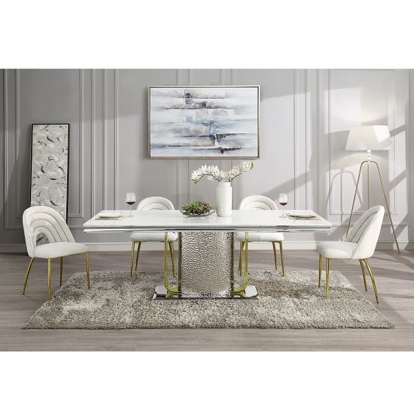 DN01952-5PC 5PC SETS Fadri Dining Table W/Engineering Stone Top & Pedestal Base