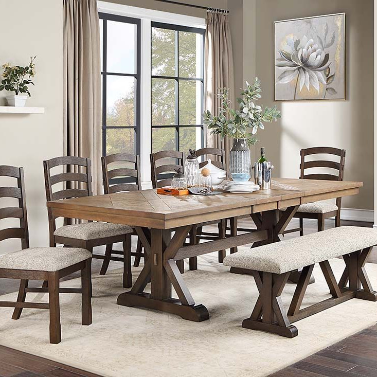 DN00702-8PC 8PC SETS Pascaline Dining Table + 6 Side Chairs + Bench