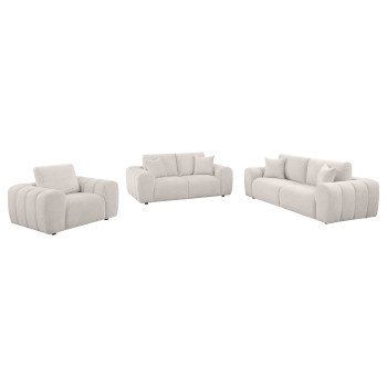 504955-S3 Burnett 3-piece Chenille Upholstered Sofa Set Ivory