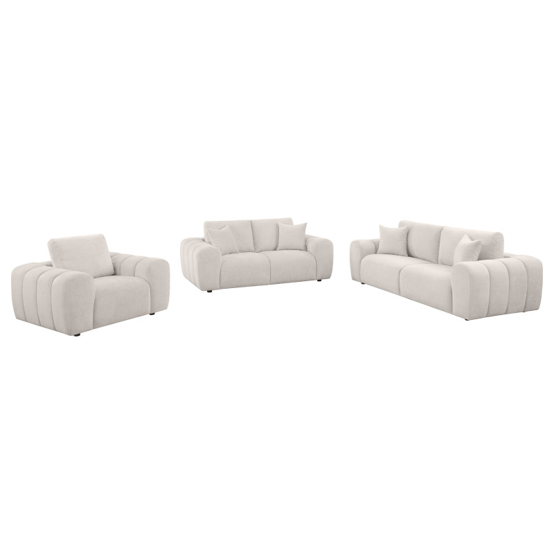 504955-S3 Burnett 3-piece Chenille Upholstered Sofa Set Ivory
