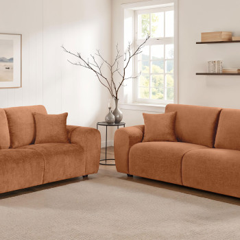 504951-S2 Burnett 2-piece Chenille Upholstered Sofa Set Burnt Orange