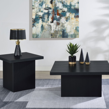 706408-S2 Devar 2-piece Square Cocktail Coffee End Table Set Black