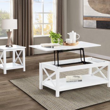 722088-S2 Skyview 2-piece Rectangular Lift Top Coffee Table Set White