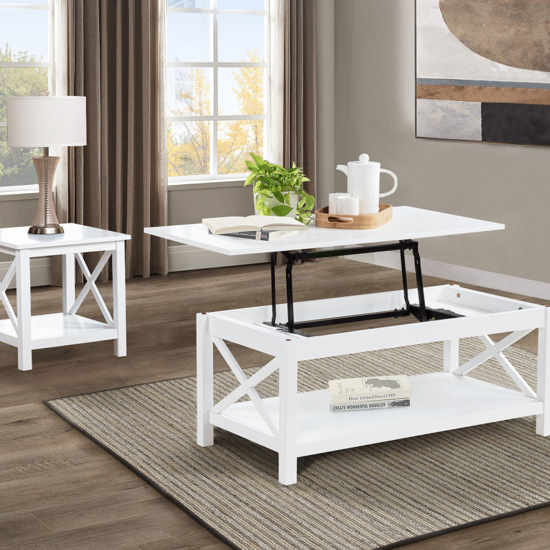 722088-S2 Skyview 2-piece Rectangular Lift Top Coffee Table Set White