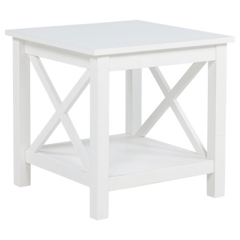 722087 Skyview Square Pine Wood Side End Table with Shelf White