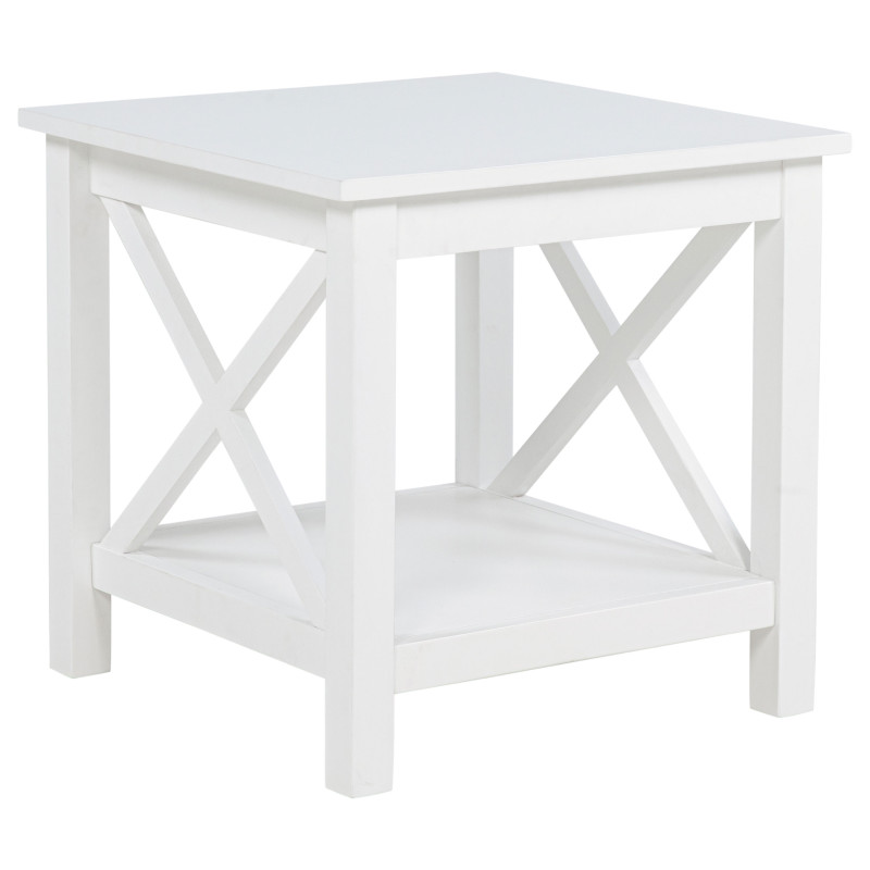 722087 Skyview Square Pine Wood Side End Table with Shelf White