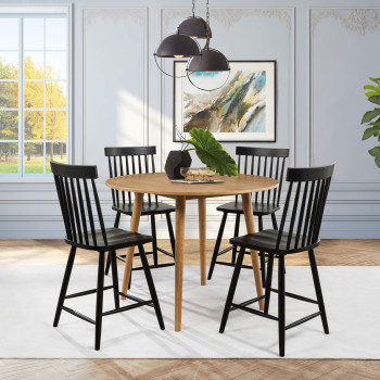 122508-S5B Andrews 5-piece Round Counter Dining Set Light Ash and Black