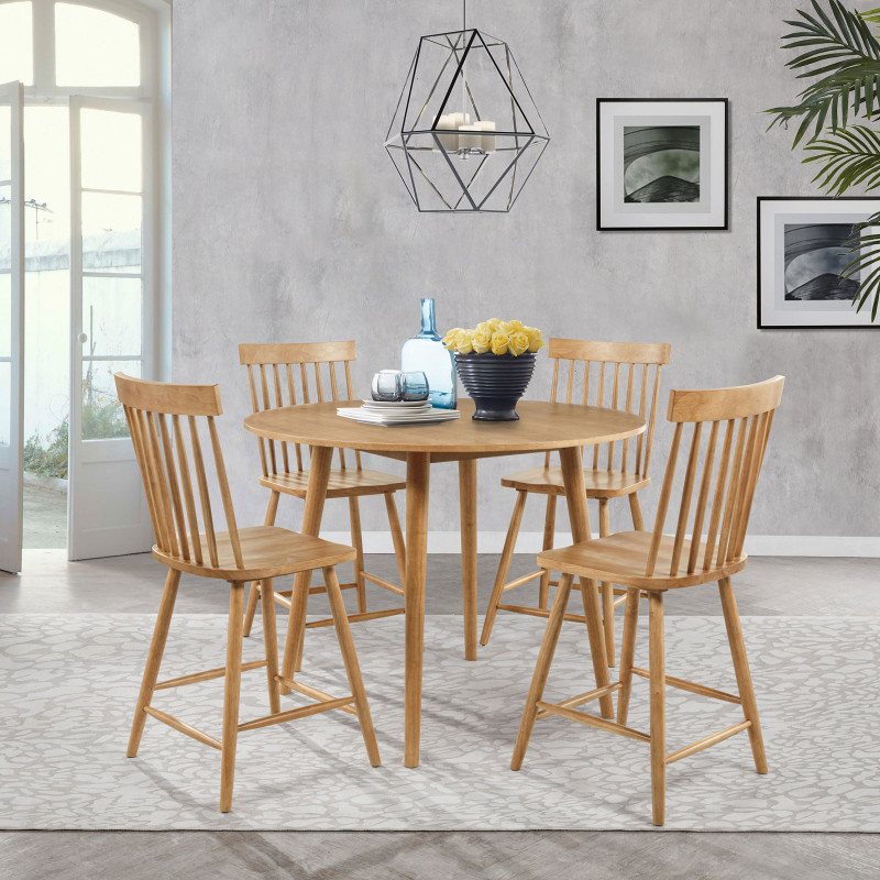 122508-S5 Andrews 5-piece Round Counter Height Dining Set Light Ash