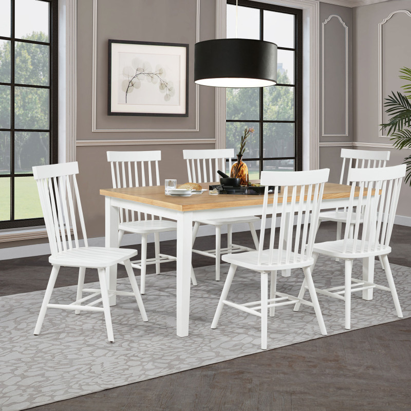 122501-S7W Andrews 7-piece Rectangular Dining Set Light Ash and White