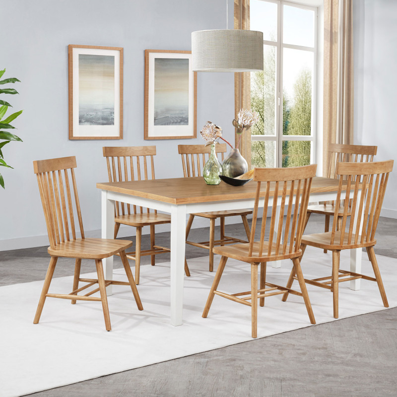 122501-S7 Andrews 7-piece Rectangular Dining Set Light Ash and White