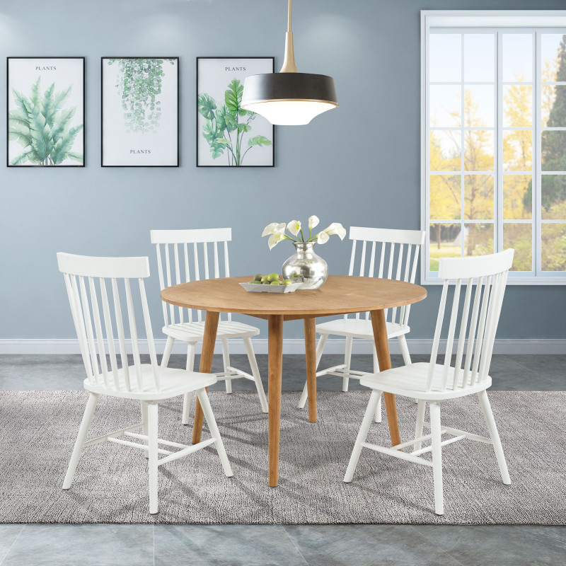 122500-S5W Andrews 5-piece Round Dining Table Set Light Ash and White