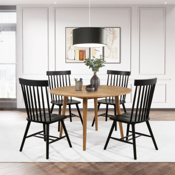 122500-S5B Andrews 5-piece Round Dining Table Set Light Ash and Black