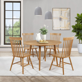 122500-S5 Andrews 5-piece Round Wood Dining Room Table Set Light Ash