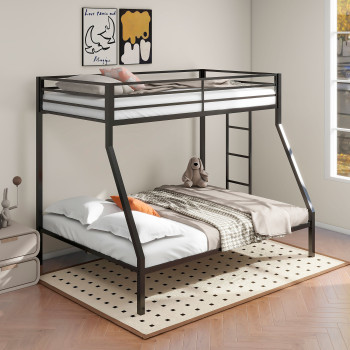 460365BLK Alevera Metal Twin Over Full Bunk Bed with Ladder Black