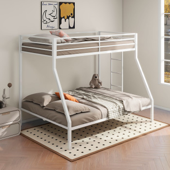 460365WHT Alevera Metal Twin Over Full Bunk Bed with Ladder White