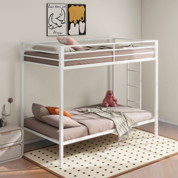 460361WHT Alevera Metal Twin Over Twin Bunk Bed with Ladder White