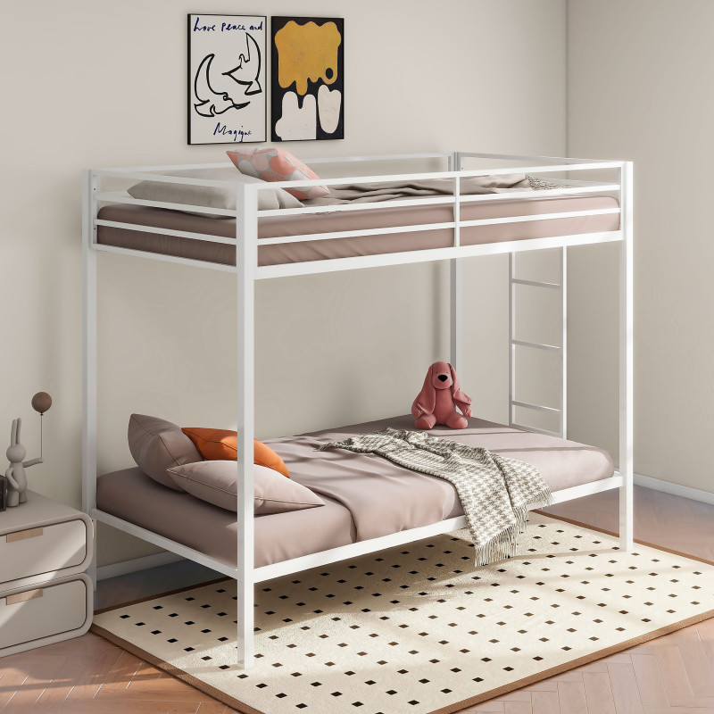 460361WHT Alevera Metal Twin Over Twin Bunk Bed with Ladder White