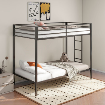 460361BLK Alevera Metal Twin Over Twin Bunk Bed with Ladder Black