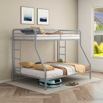460340SVR Carson Metal Twin Over Full Bunk Bed Glossy Silver