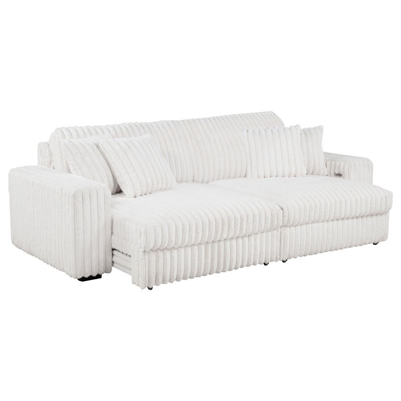 600535P Jacana Corduroy Upholstered Dual Power Chaise Sofa Ivory