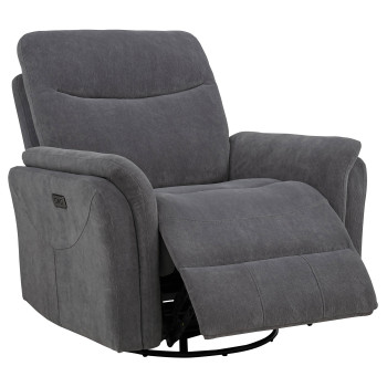 610443P Adler Upholstered Power Swivel Glider Recliner Charcoal Grey