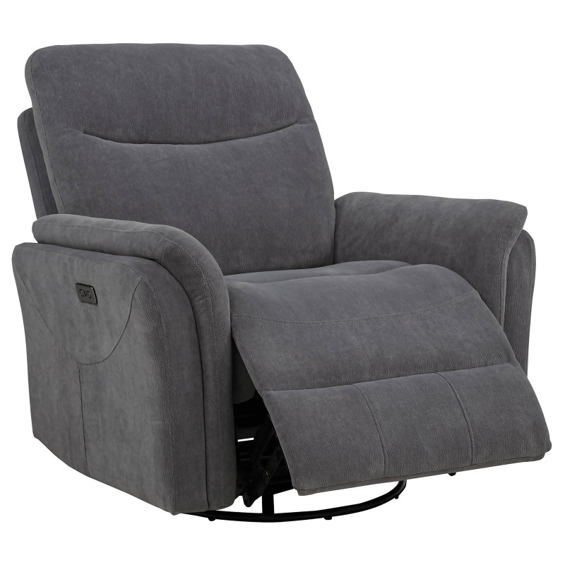 610443P Adler Upholstered Power Swivel Glider Recliner Charcoal Grey