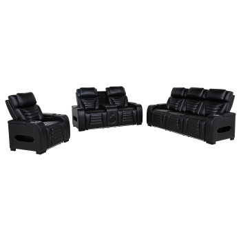 603251PP-S3 Zuma 3-piece Faux Leather Dual Power LED Sofa Set Black