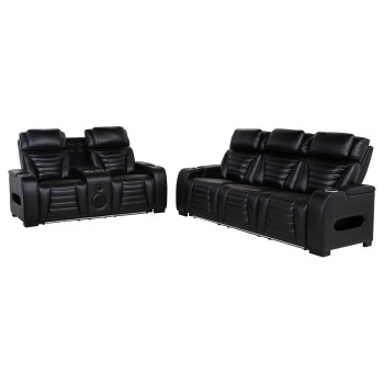 603251PP-S2 Zuma 2-piece Faux Leather Dual Power LED Sofa Set Black
