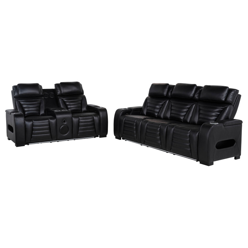 603251PP-S2 Zuma 2-piece Faux Leather Dual Power LED Sofa Set Black
