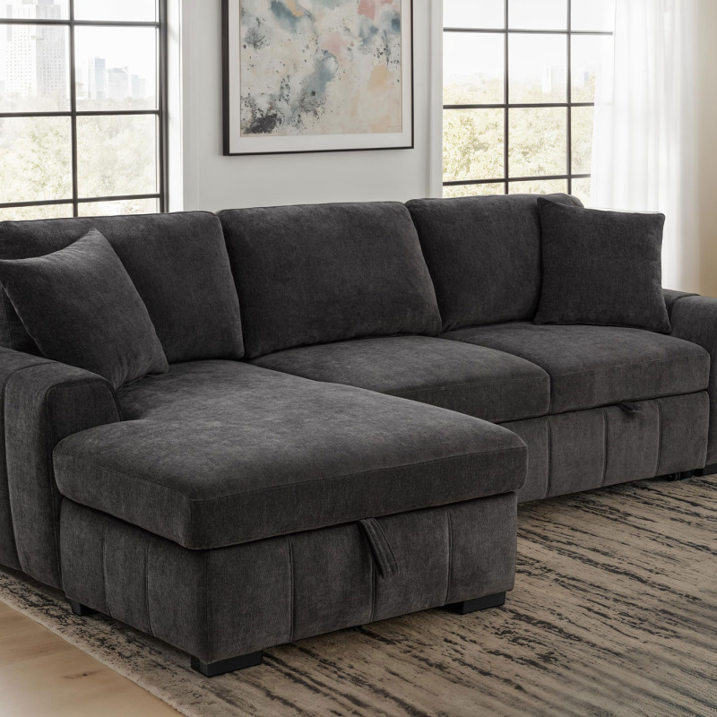 500349 Pastrana Upholstered Sleeper Sectional Sofa LAF Chaise Grey