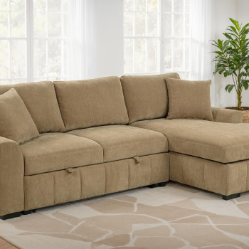 500348 Pastrana Upholstered Sleeper Sectional Sofa RAF Chaise Camel