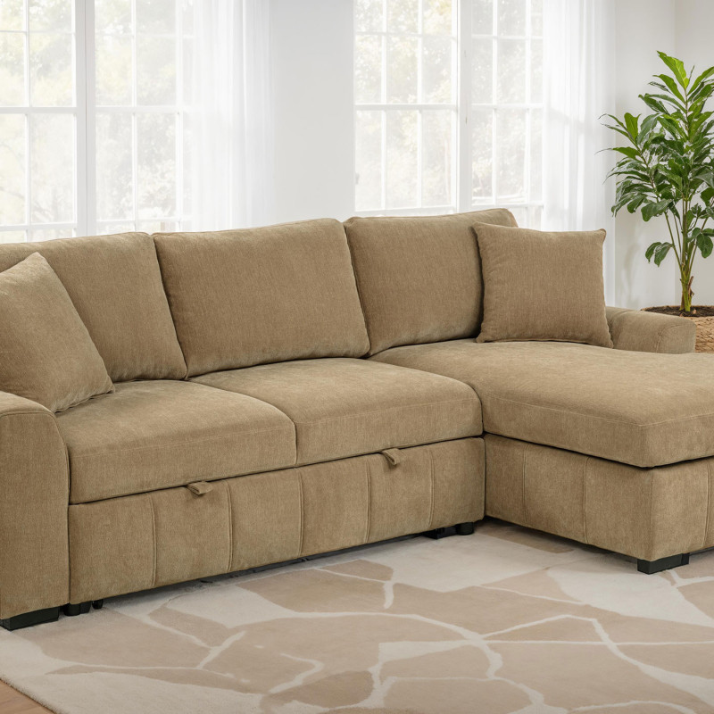 500348 Pastrana Upholstered Sleeper Sectional Sofa RAF Chaise Camel