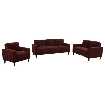 511211-S3 Ruth 3-piece Fabric Upholstered Track Arm Sofa Rust Red
