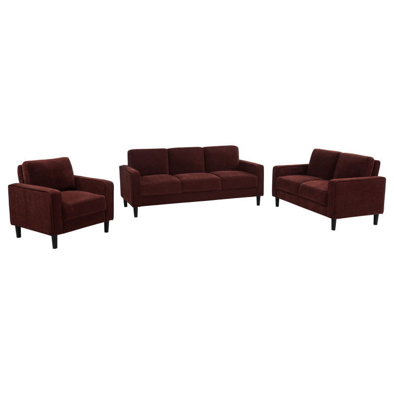 511211-S3 Ruth 3-piece Fabric Upholstered Track Arm Sofa Rust Red
