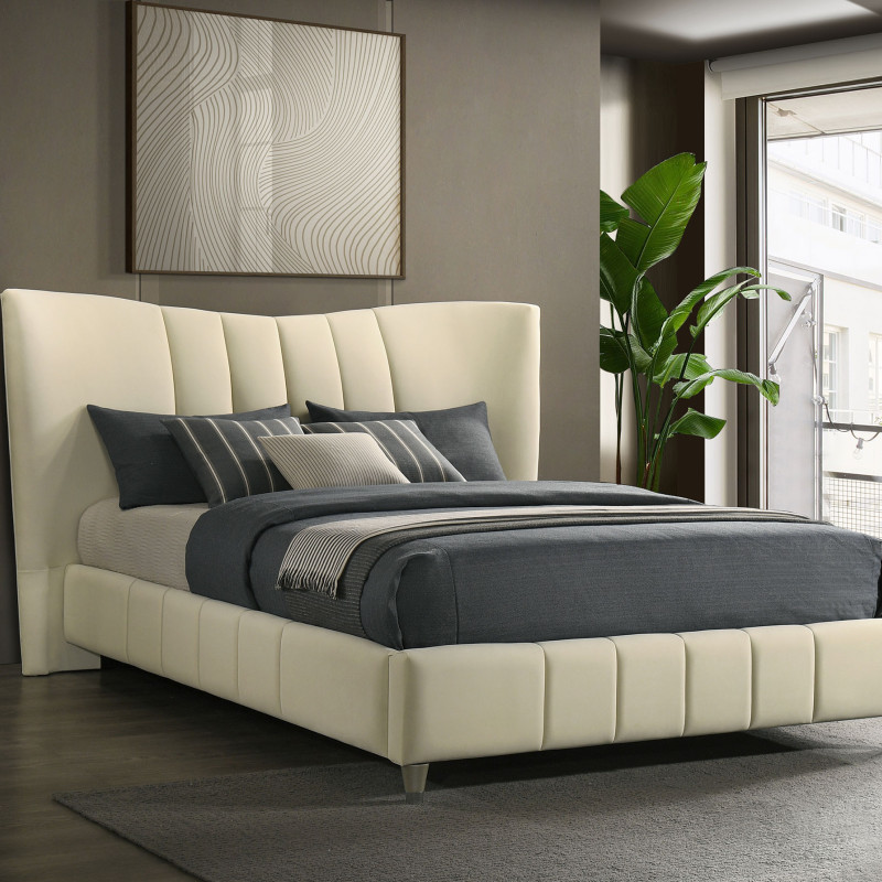 315956Q Evelyn Upholstered Queen Panel Platform Bed Ivory