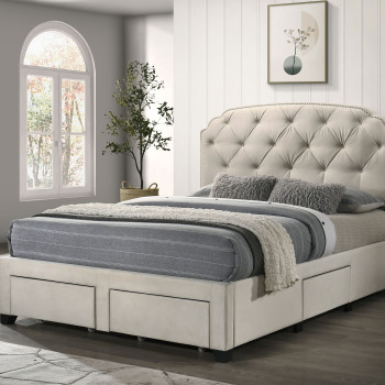 316011F Marianna 4-drawer Upholstered Full Storage Bed Cream