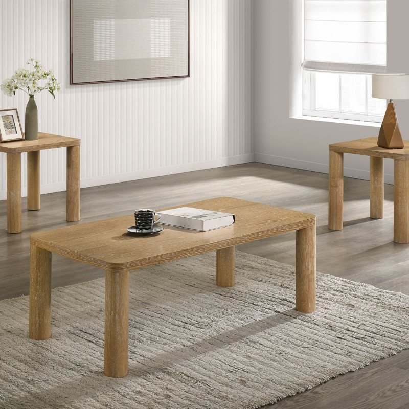 710868-S3 Castlewood 3-piece Cocktail Coffee Table Set Light Oak