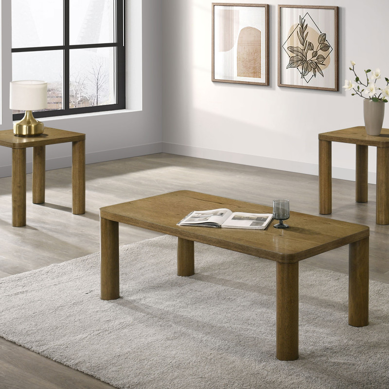 710858-S3 Castlewood 3-piece Cocktail Coffee Table Set Brown Oak