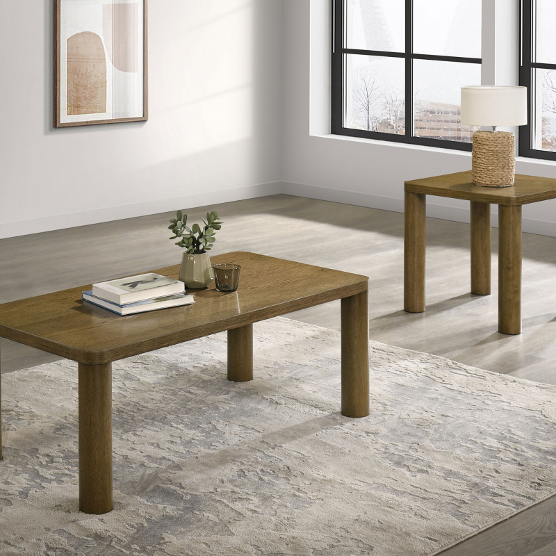 710858-S2 Castlewood 2-piece Cocktail Coffee Table Set Brown Oak