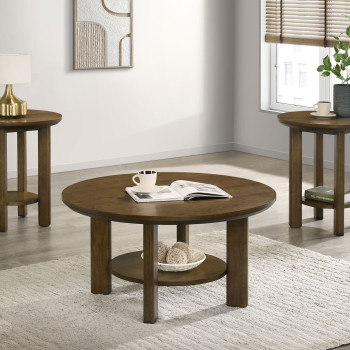 706308-S3 Ottowa 3-piece Round Wood Coffee Table Set Brown