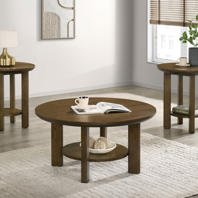 706308-S3 Ottowa 3-piece Round Wood Coffee Table Set Brown