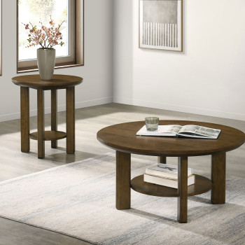706308-S2 Ottowa 2-piece Round Wood Coffee Table Set Brown
