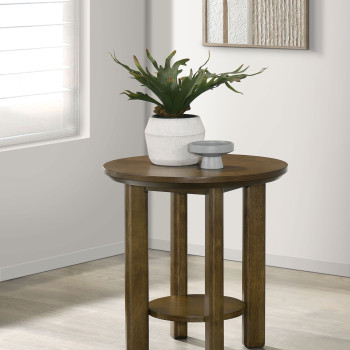 706307 Ottowa Round Wood Side End Table with Shelf Brown