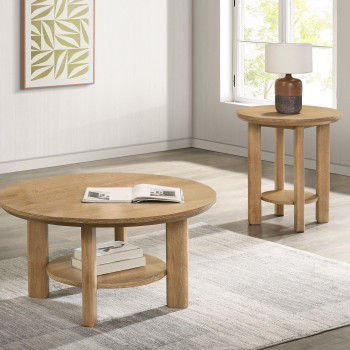 706298-S2 Ottowa 2-piece Round Wood Coffee Table Set Light Oak