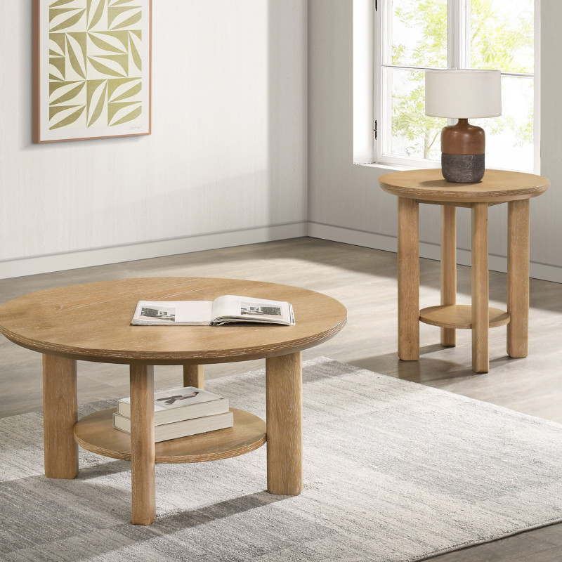 706298-S2 Ottowa 2-piece Round Wood Coffee Table Set Light Oak